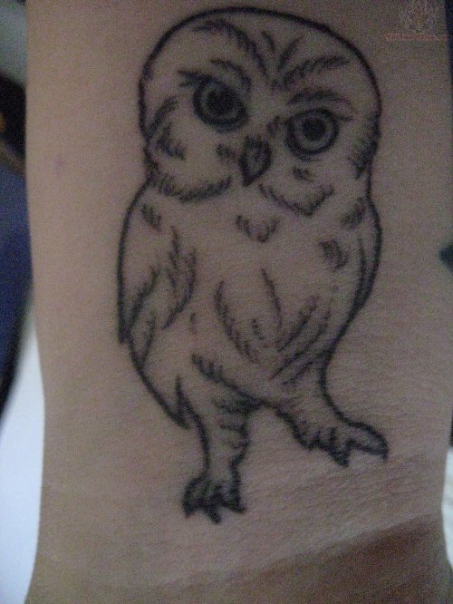 Grey Ink Small Owl Tattoo On Wrist