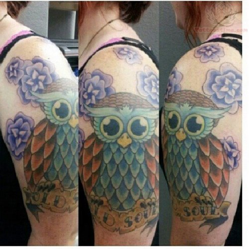 Old Soul Owl Tattoo On Bicep