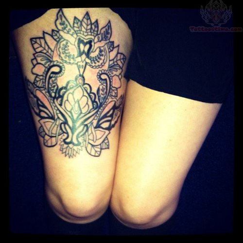 Owl Tattoo on Girl Thigh