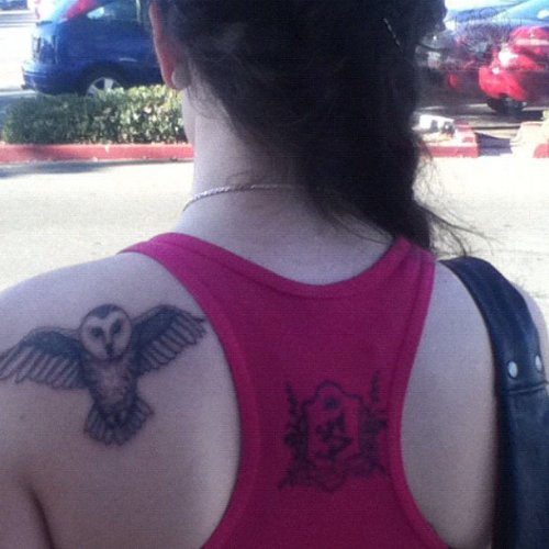 Owl Back Shoulder Tattoos For Girls