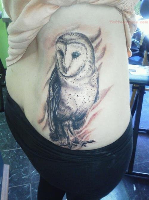 Amazing Owl Tattoo On Girl Lower Back