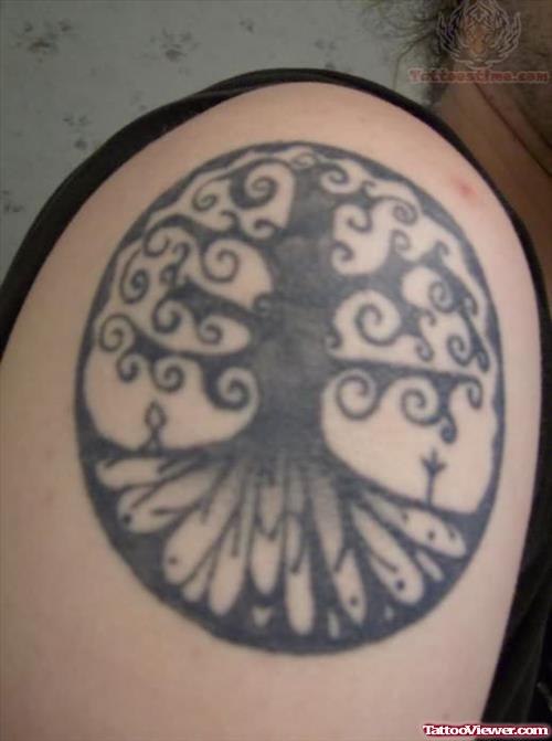 Pagan Tree Tattoo On Shoulder