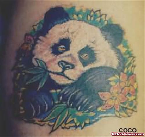 Panda In Flowers Tattoo