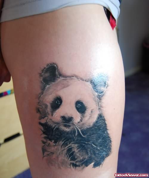 Panda Head Tattoo On Leg