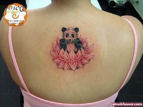 Panda In Lotus Tattoo On Back