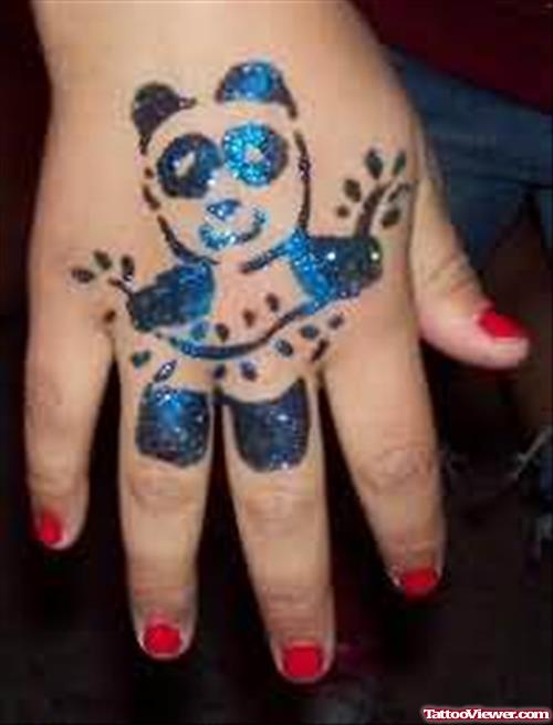 Glitter Panda Tattoo On Hand