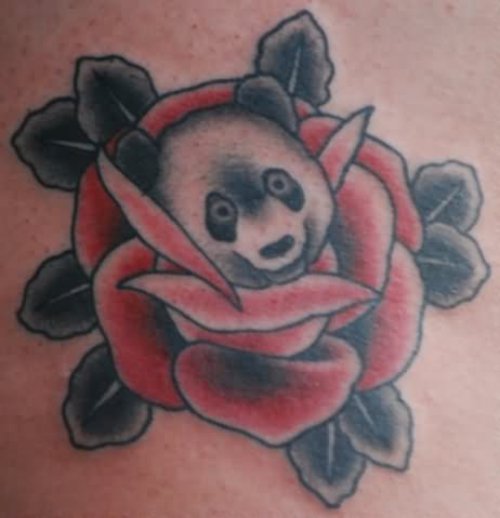 Rose And Panda Head Tattoo