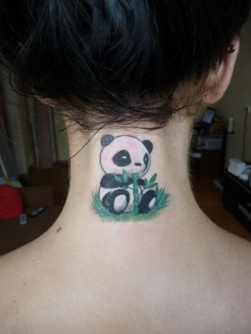Awesome Panda Tattoo On Girl Nape
