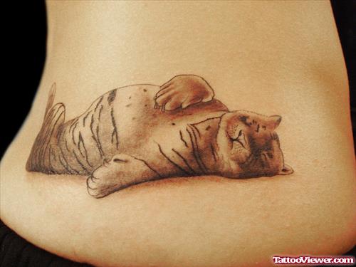 Sleeping Panther Tattoo On Lowerback