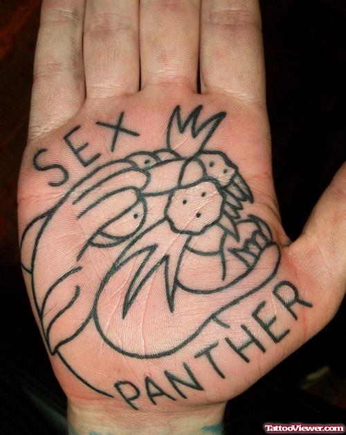 Sex Panther Head Tattoo On Palm