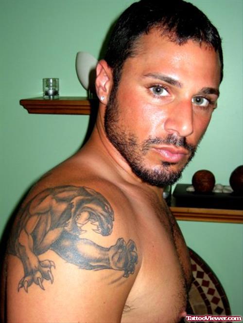Panther Tattoo On Man Right Shoulder