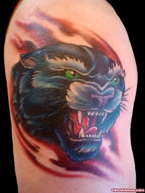 Old School Panther Tattoo On Right SHoulder