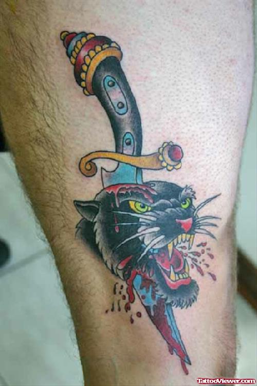 Dagger In Panther Head Tattoo