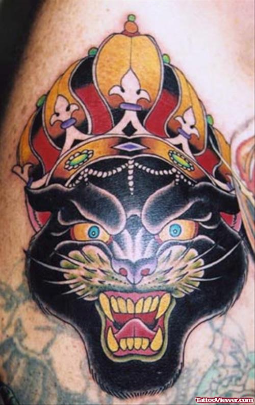 Crown Panther Tattoo On Shoulder