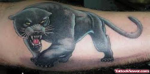 Black Ink Panther Tattoo On Sleeve