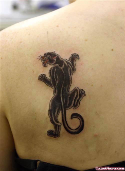 Awesome Black Panther Tattoo On Left Back Shoulder