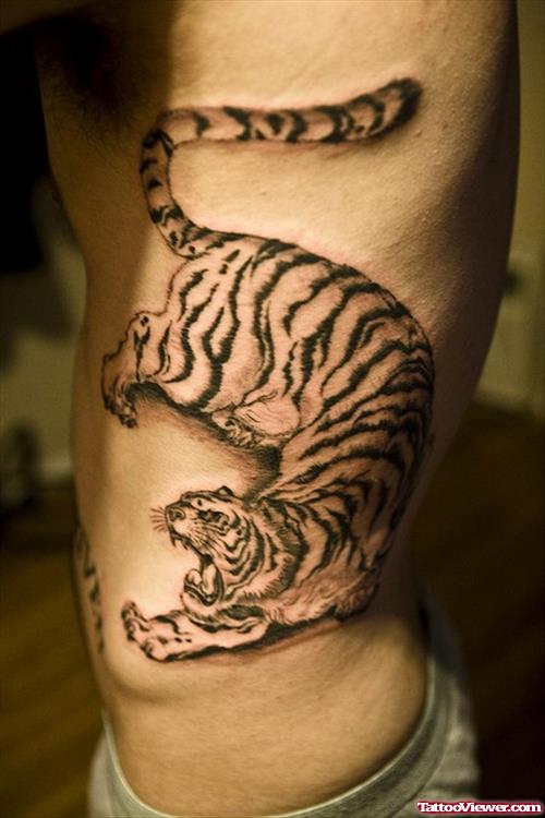 Panther Tattoo On Man Side Rib