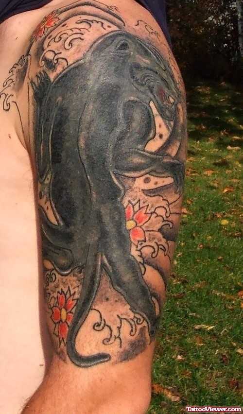 Man Left Sleeve Panther Tattoo