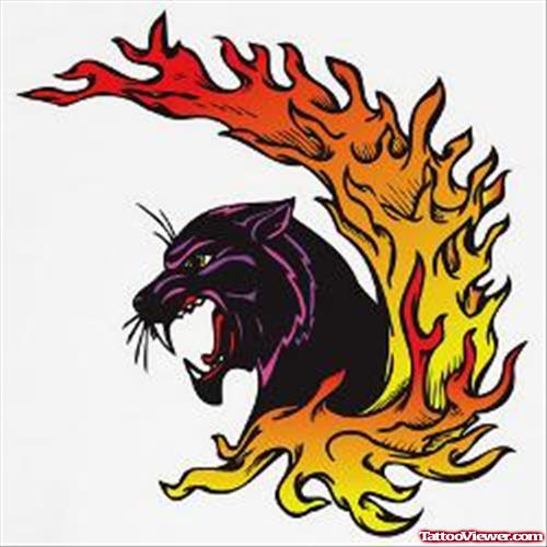 Flaming Panther Head Tattoo Design