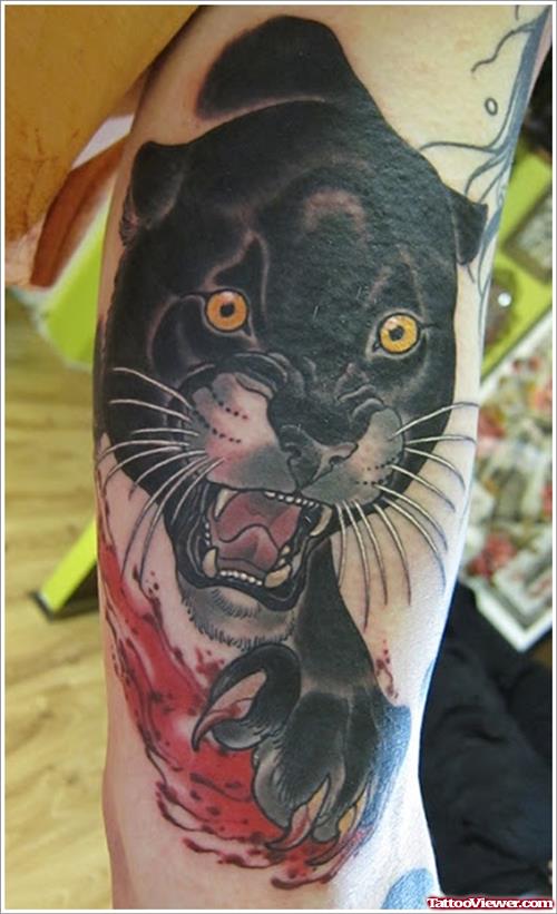 Black Panther Tattoo On Inner Bicep