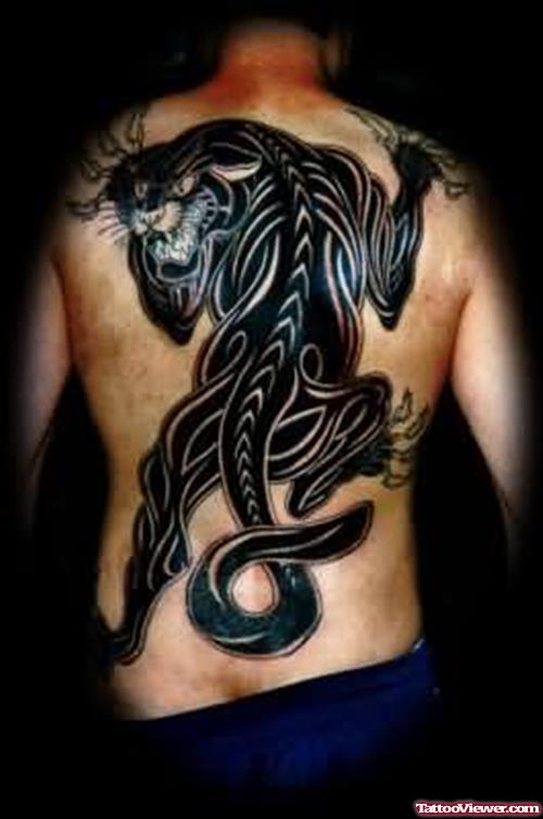 Attractive Black Panther Tattoo On Back Body
