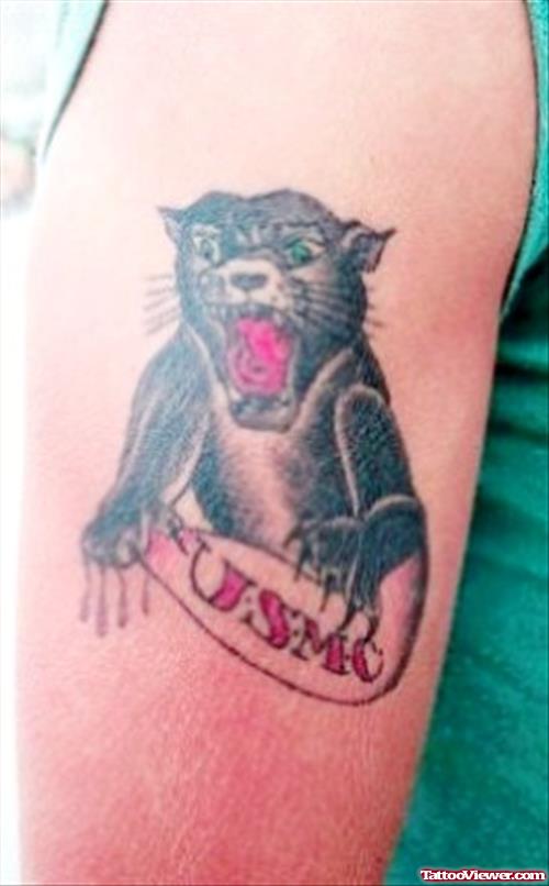 USMC Panther Tattoo On Bicep