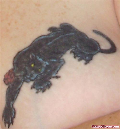 Panther With Red Rose Tattoo