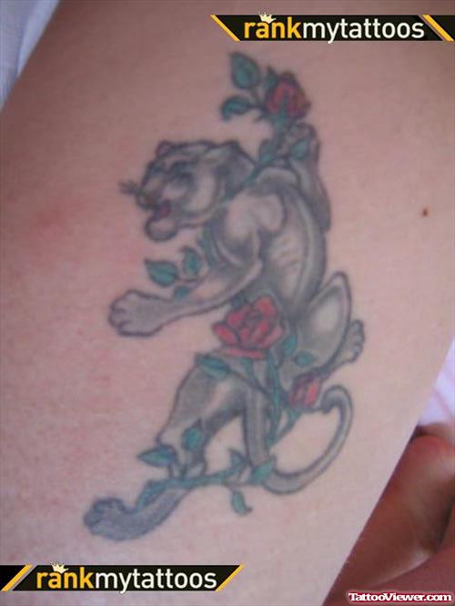 Awesome Rose Flowers And Panther Tattoo
