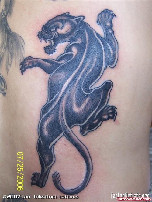 Black Panther Tattoo On Man Side Rib