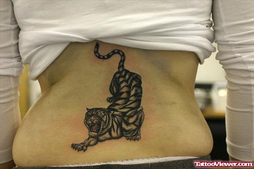 Angry Panther Tattoo On Girl Lowerback