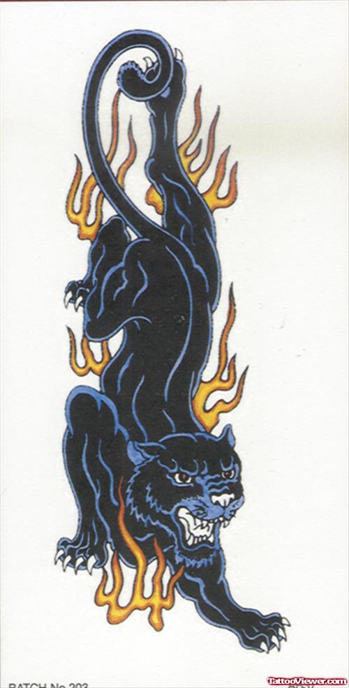 Tribal Flames And Panther Tattoo Design