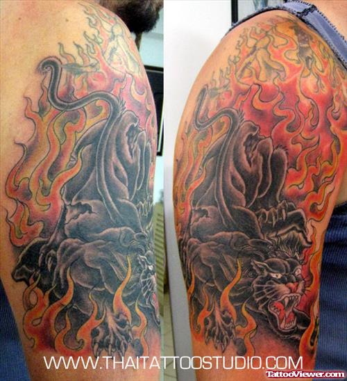 Half Sleeve Panther Tattoo For Men