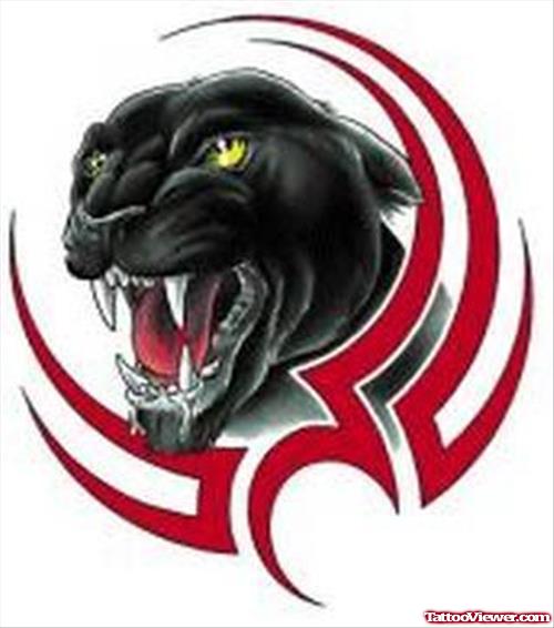 Red Tribal And Black Panther Tattoo Design