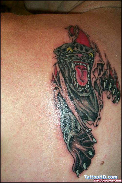 Left Back Shoulder Panther Tattoo For Men