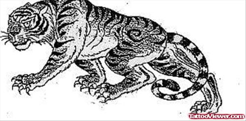Grey Ink Tiger Panther Tattoo Design