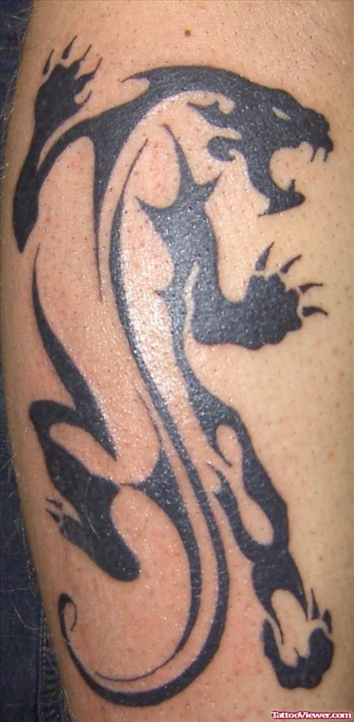 Black Tribal Panther Tattoo On Sleeve