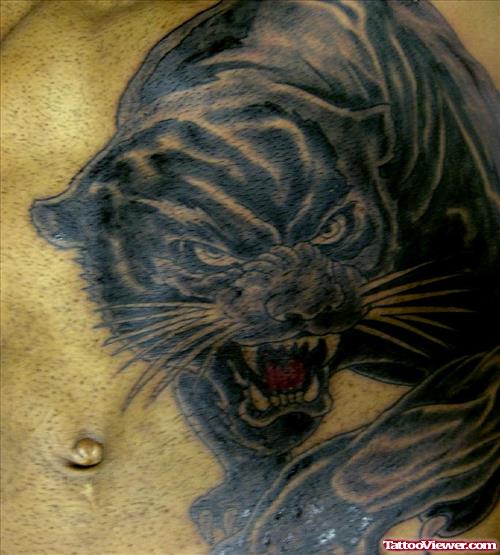 Angry Black Panther Tattoo On Stomach