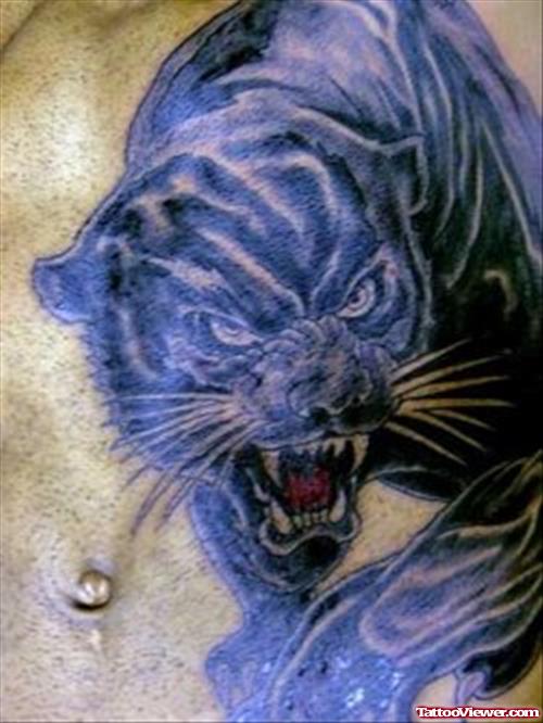 Purple Ink Panther Tattoo On Back
