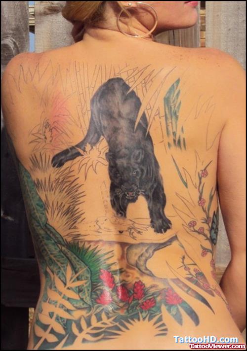 Black Panther Tattoo On Back Body
