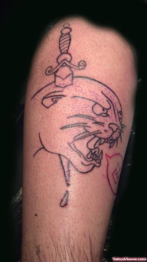 Amazing Dagger In Panther Head Tattoo