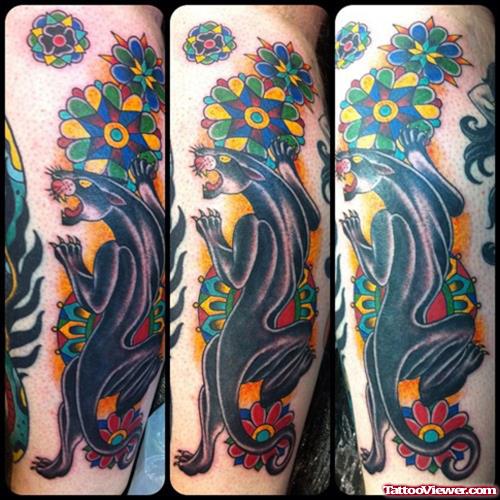 Traditional Panther Tattoo On Sleeve