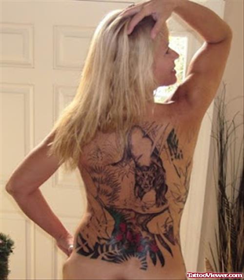 Girl With Panther Tattoo On Back Body