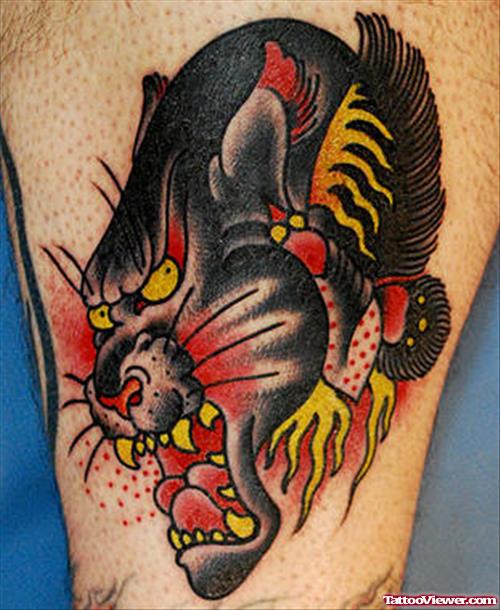 Colored Panther Tattoo On Bicep
