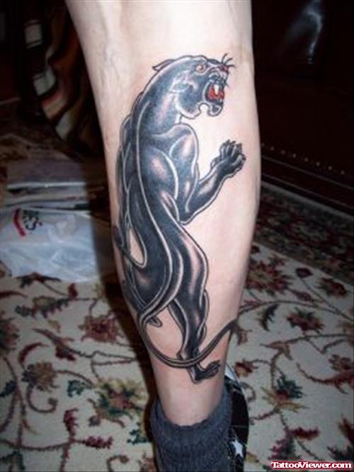 Black Panther Tattoo On Right Back Leg