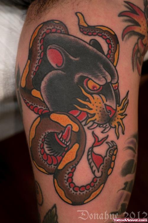 Snake And Panther Head Tattoo