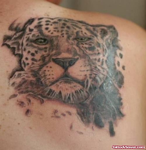 Panther Head Tattoo On Back Shoulder