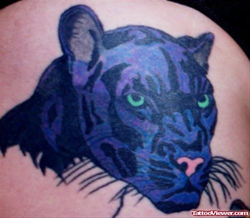 Blue Ink Panther Head Tattoo