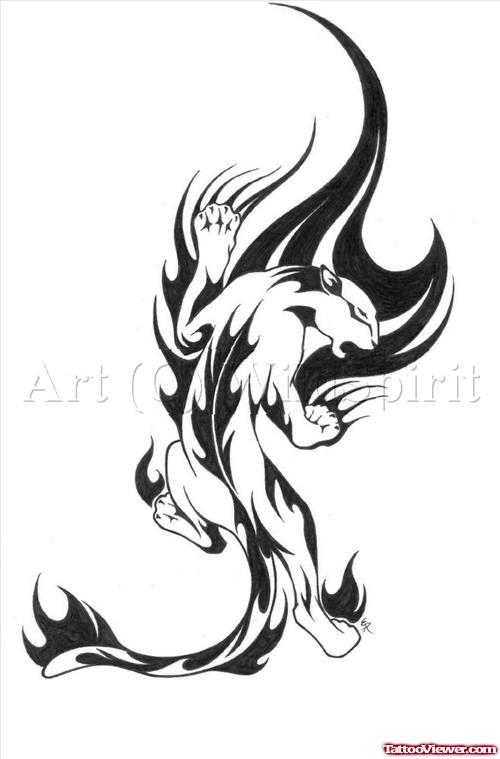 Black Tribal Flame Panther Tattoo Design