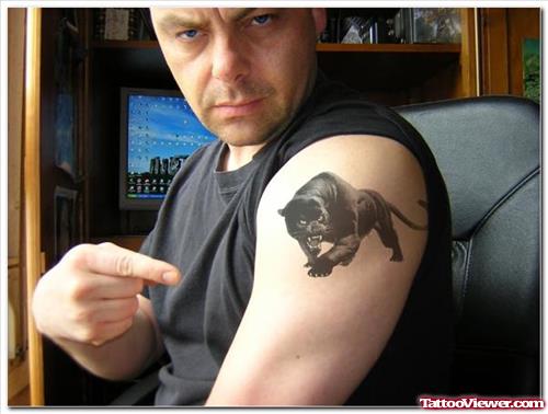 Black Panther Tattoo On Man Left Shoulder