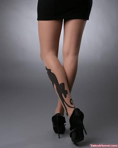 Black Panther Tattoo On Left Leg